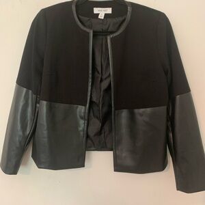 Nine West Faux Leather Open Jacket Blazer Petite S  Trim Soft Supple Western